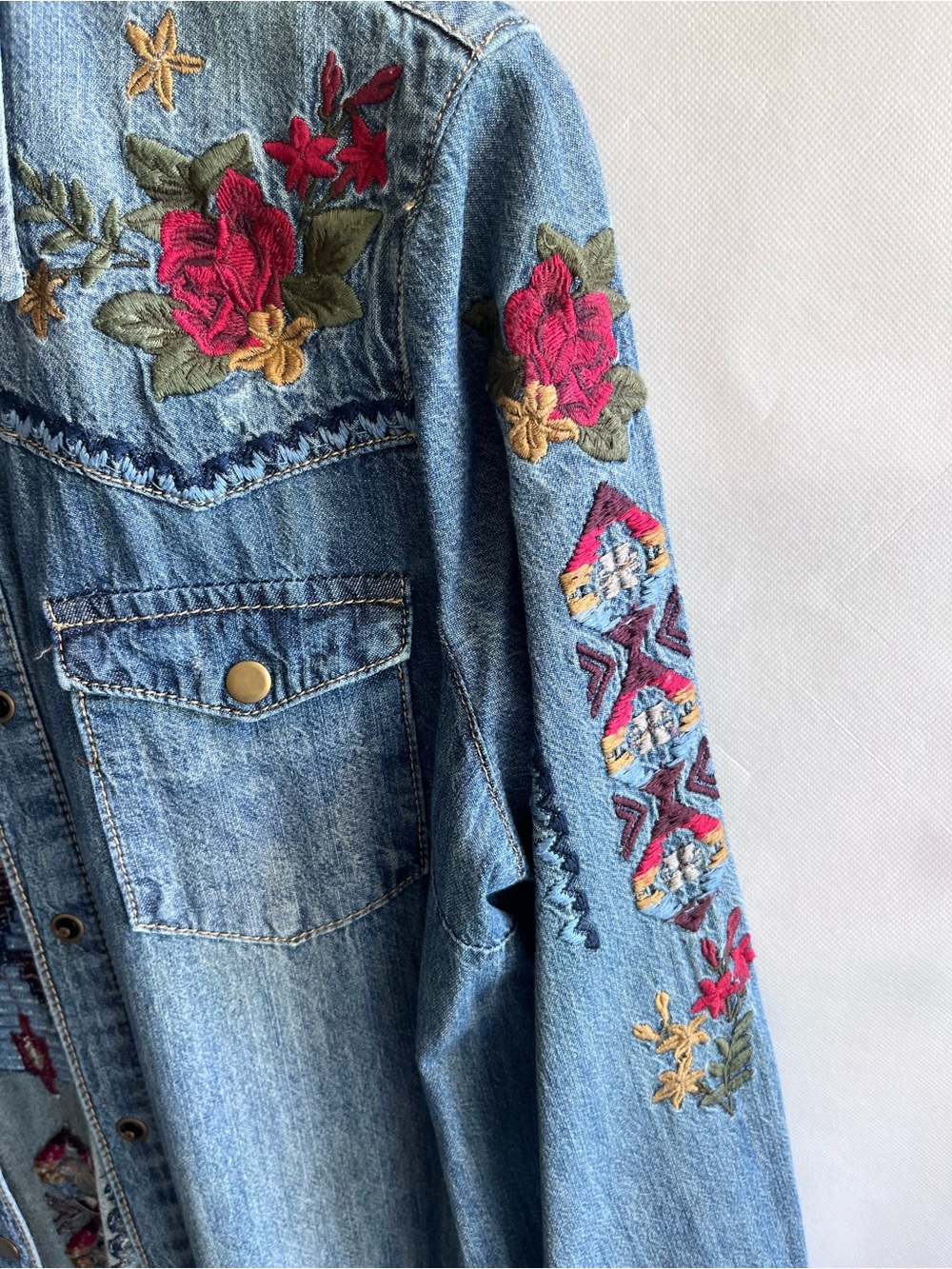 Stetson Embroidered Denim Shirt Dress Western - Picture 4 of 12